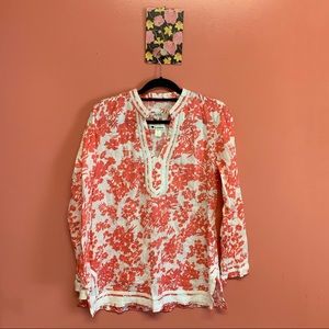Malvin I Heart Linen Coral Floral Top